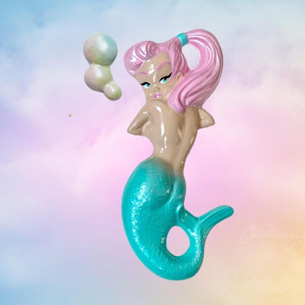 Chalkware Mermaid + Bubbles - Retro Style - CUSTOMIZATIONS AVAILABLE